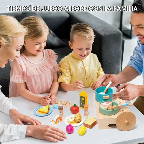 Vista 6 de Juego de cocina para niños pequeños, accesorios de cocina, ollas y sartenes Azul