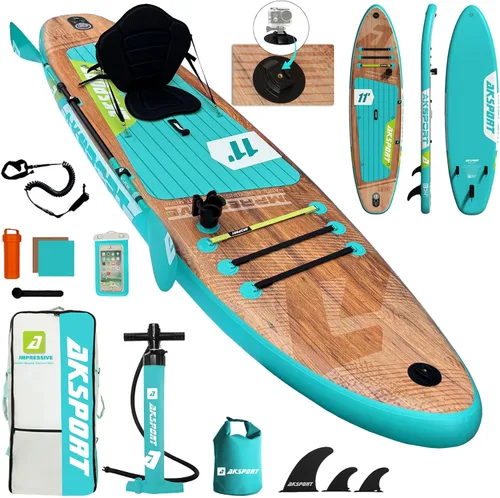Vista 15 de AKSPORT Tabla de Paddle Inflable de Pie, Tabla SUP con Todos los Accesorios, Diseño Amplio y Estable, Cubierta Antideslizante, Tablas de Paddle