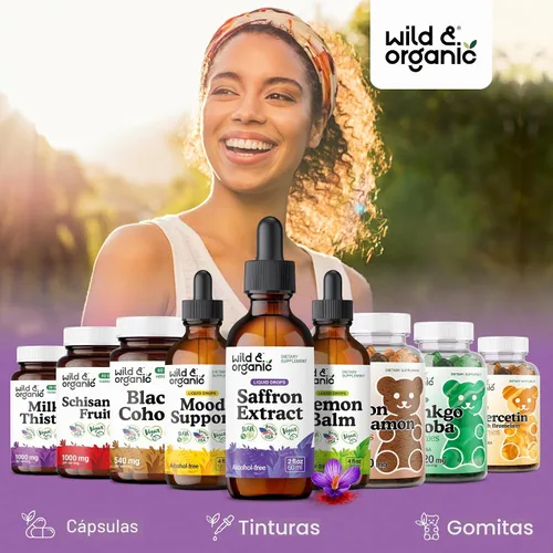 Vista 5 de Wild & Organic Suplementos de azafrán 88.5 mg – Gotas de azafrán para el estado de ánimo, cerebro, apoyo de la visión – Extracto líquido de Crocus
