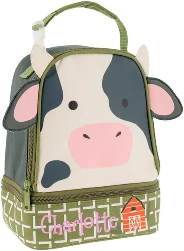 Vista 2 de Stephen Joseph Bolsa aislada para niños, estampado personalizado de vaca y animales de granja, contenedor reutilizable, suministros de regreso a