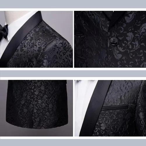 Vista 4 de Conjunto de esmoquin con estilo floral para hombre, con un botón, chaqueta y pantalones