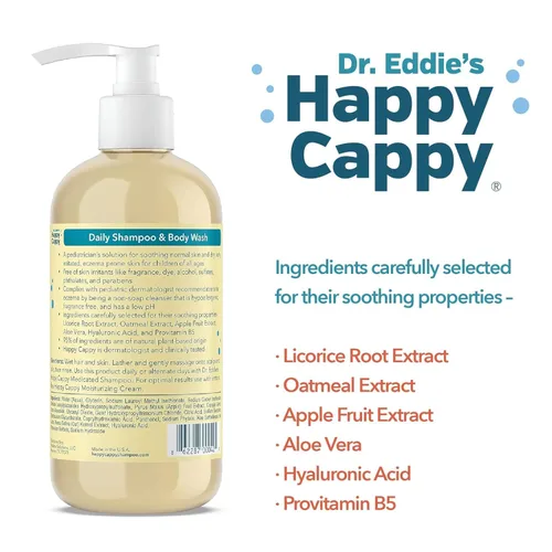 Vista 2 de Happy Cappy Champú para bebés y gel de baño - Champú y gel de baño para piel propensa al eczema, para bebés, niños pequeños y niños, reduce