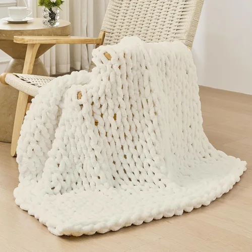 Vista 77 de Bigacogo - Cobija de punto grueso de 40 x 40 pulgadas, de felpilla, 100% tejida a mano, cobija pequeña de punto trenzado suave y grueso, con nudo