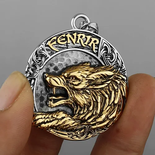 Vista 2 de Colgante de acero inoxidable para hombre, estilo vikingo nórdico con cadena de 23.6 Colgante de moda retro sin decoloración Sin alergia con caja