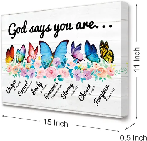 Vista 2 de Lienzo decorativo para pared con texto en inglés "God Says You Are", con versículos bíblicos inspiradores para mujeres y niñas, decoración de pared
