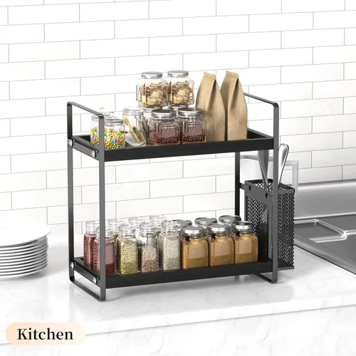 Vista 2 de LEMIKKLE Organizador de Baño para Encimera, Organizador de Mostrador para Decoración de Baño, Estante de Fregadero de Madera para Almacenamiento