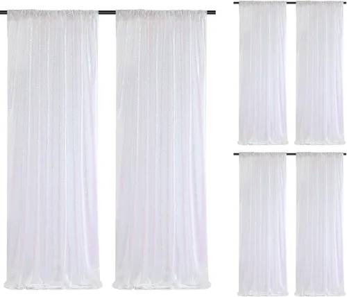 Vista 40 de Cortinas de fondo de lentejuelas con purpurina azul bebé, 2 piezas de 2 x 8 pies, telón de fondo de fiesta de baby shower para niños, hermosas