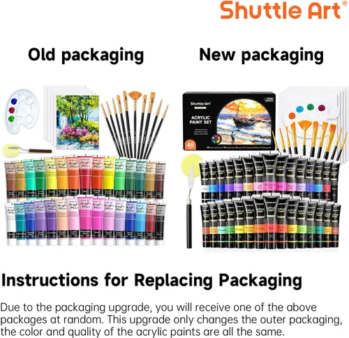 Vista 7 de Shuttle Art Juego de 48 pinturas acrílicas, 30 colores de pintura acrílica (36ml) con 10 pinceles, 5 lienzos, 1 cuchillo de pintura, 1 paleta, 1