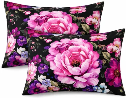 Vista 12 de YIYEA Juego de 2 fundas de almohada estándar de microfibra ultra suave de doble cepillado, fundas de almohada estándar, fundas de almohada florales