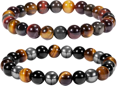 Vista 35 de Bivei - Pulsera elástica de cuentas redondas de cristales curativos semipreciosos naturales, hecha a mano, rellenadores de regalo para mujeres Ágata