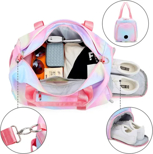 Vista 7 de Mochila deportiva de lona para viaje o gimnasio, para hombre y mujer, con compartimento para zapatos y bolsillo para cosas húmedas