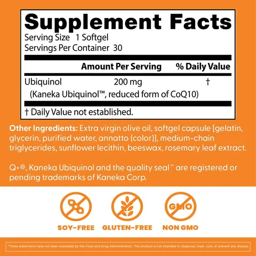 Vista 3 de Doctor's Best Kaneka Ubiquinol Suplemento de 200 mg para hombres y mujeres, forma reducida CoQ10, coenzima Q10 200mg para antioxidantes y apoyo a
