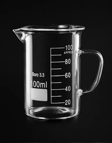 Vista 2 de QWORK Vaso con asa, taza medidora de 3.4 fl oz, vidrio de borosilicato, taza con boquilla de vertido, paquete de 2