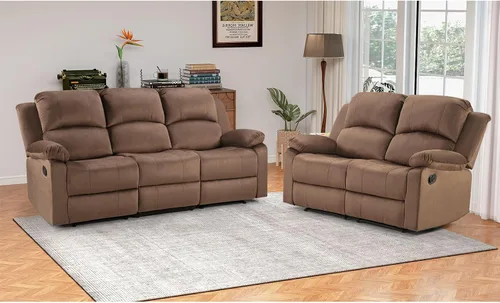 Vista 31 de EBELLO Juego de sofá reclinable manual, moderno juego de muebles reclinables de microfibra para sala de estar, incluye 2 sillas reclinables y 1 sofá