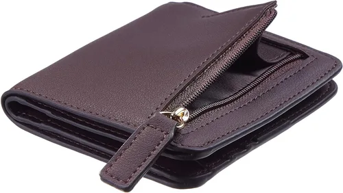 Vista 7 de Gostwo - Cartera compacta de piel genuina de lujo para mujer con bloqueo de RFID y ventana de identificación