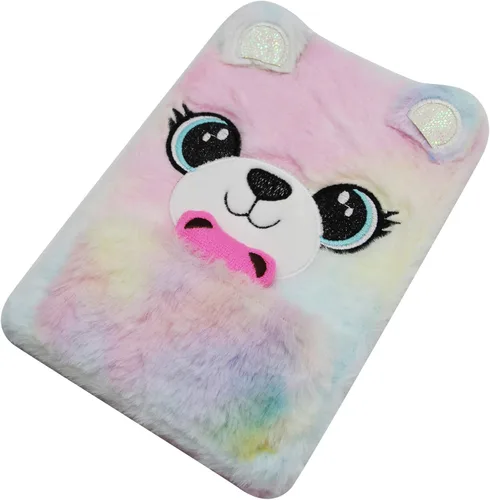 Vista 2 de JUMISEE Lindo cuaderno de felpa de alpaca colorido y mullido diario de escritura para niños y niñas, papel rayado de 160 páginas