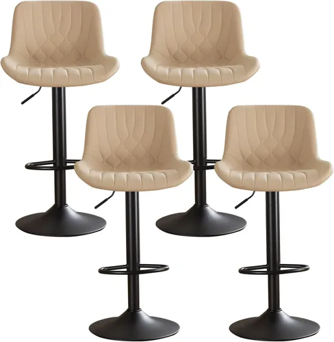 Vista 13 de Juego de 2 taburetes de bar modernos y giratorios ajustables con respaldo, asientos acolchados de piel sintética, sillas de isla de cocina para Gris
