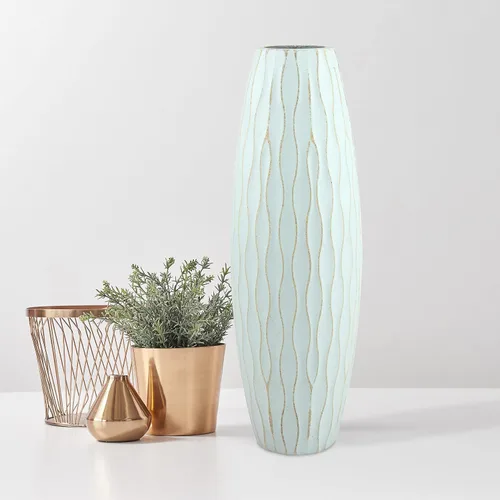 Vista 5 de Stonebriar - SB-5076B Florero de madera alto con textura vintage azul océano pálido, 12 pulgadas