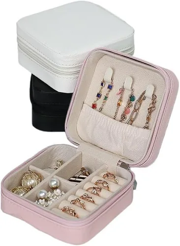 Vista 5 de joyero Caja De Almacenamiento De Cuero Para Pendientes, Organizador De Joyas, Estuche De Joyería De Viaje, Tamaño Pequeño, Venta Al Por Mayor joyas