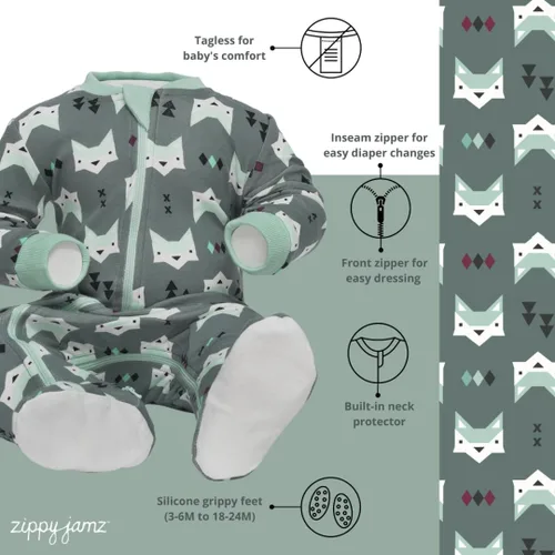 Vista 49 de ZippyJamz - Pijama orgánica para bebé con pies y cremallera para cambiar pañales fácil y rápido