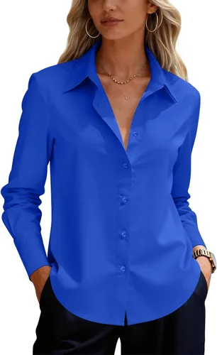 Vista 22 de siliteelon Camisas de vestir con botones para mujer, camisas de vestir de manga larga para mujer, camisas de trabajo de algodón de ajuste regular