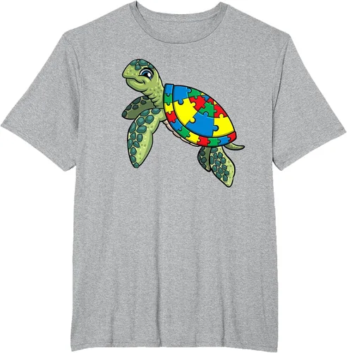 Vista 20 de Turtle Puzzle Pieces for Autism Awareness Kids Women Teacher T-Shirt Asphalt Grey