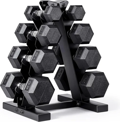 Vista 27 de CAP Juego de mancuernas hexagonales con revestimiento de goma con estante de almacenamiento, opciones de 100 a 210 libras, almacenamiento compacto