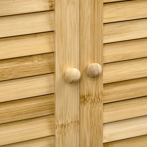 Vista 7 de HOMCOM Mueble de baño de bambú con estantes y puertas, natural
