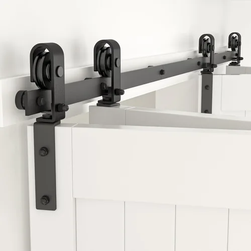 Vista 11 de CCJH Kit de riel deslizante de 3 pies/36 pulgadas para puerta de granero plegable resistente para 2 puertas (sin puerta de madera, solo hardware)