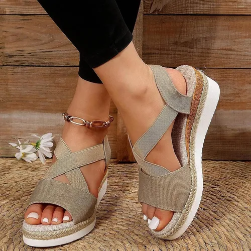 Vista 4 de Dheva-C Sandalias ortopédicas de cuña para mujer, de verano, elegantes, con puntera abierta, correa al tobillo, con plataforma de moda, correa