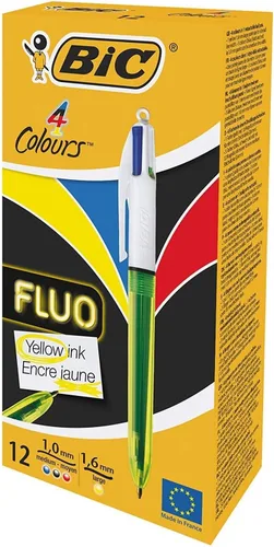 Vista 7 de BIC Bolígrafo Fluo de 4 colores negro, azul, rojo y amarillo fluorescente, 1 paquete