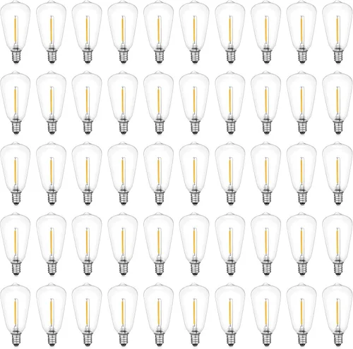 Vista 8 de Bombillas LED de repuesto con base E12/C7 para luces de cuerda ST38 para exteriores - No solar, bombilla LED vintage de 1 W inastillable, blanco