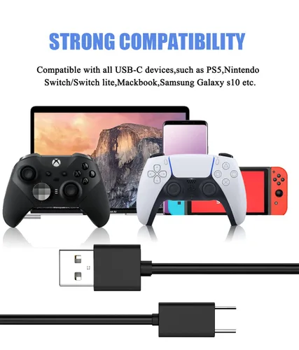 Vista 6 de BERLAT Cable de carga USB C compatible con controlador PS5, cable de carga USB tipo C de carga rápida de 6.6 pies compatible con 5 controladores PS5