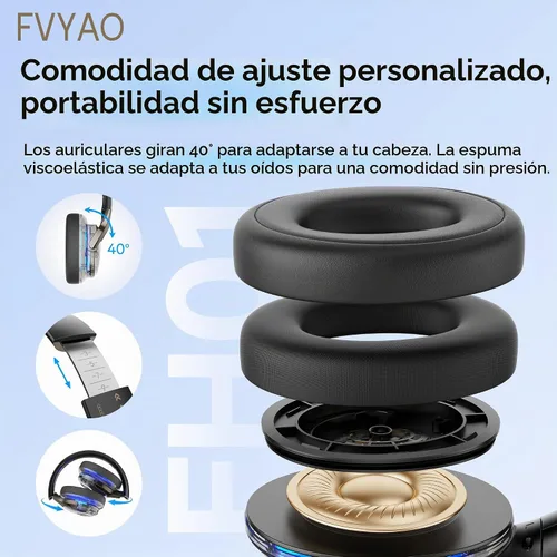 Vista 2 de BUGANI Auriculares Bluetooth sobre la oreja con luz RGB Negro-FH01