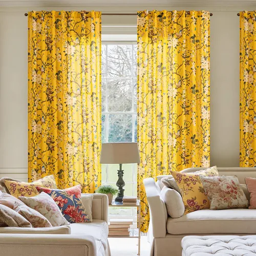 Vista 33 de Cortinas de lino de pájaro floral azul 2 paneles de 72 pulgadas de largo Aqua Blue
