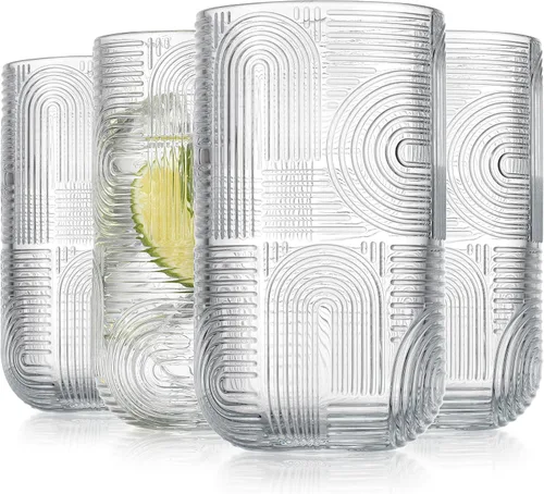 Vista 9 de Glaver's Vasos para beber, 8 vasos altos, 17 onzas de grosor con diseño en relieve, juego de 8 vasos de cocina transparentes para refrigeradores