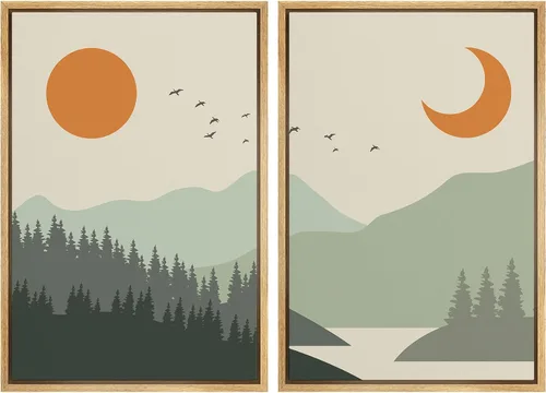 Vista 48 de Ashbrook - Set de arte de pared en lienzo enmarcado, tonos orgánicos de la tierra en beige y marrón con ilustraciones de trazos circulares, arte