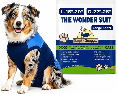 Vista 28 de SurgiSnuggly Traje de Recuperación Quirúrgica Inventado por Veterinarios para Perros Hembra o Macho, Esterilización, Castración, Mameluco, El Traje