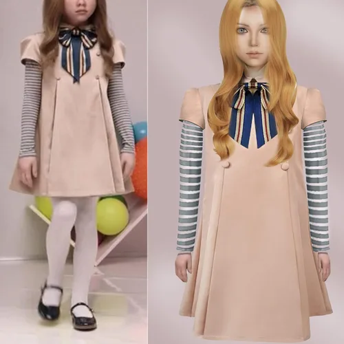 Vista 6 de HBJZJIENI Disfraz de M3gan para niños y adultos, con peluca, disfraz de muñeca M3gan, película de terror, juego de cosplay M3gan