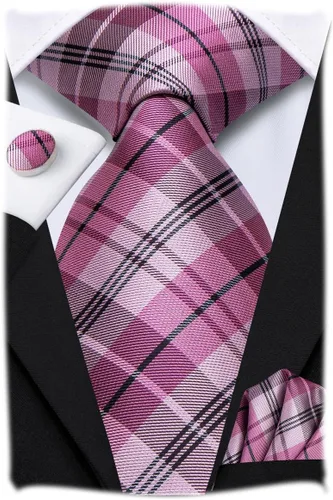 Vista 136 de Hi-Tie Corbata clásica de cachemira para hombre con pañuelo y gemelos a cuadros