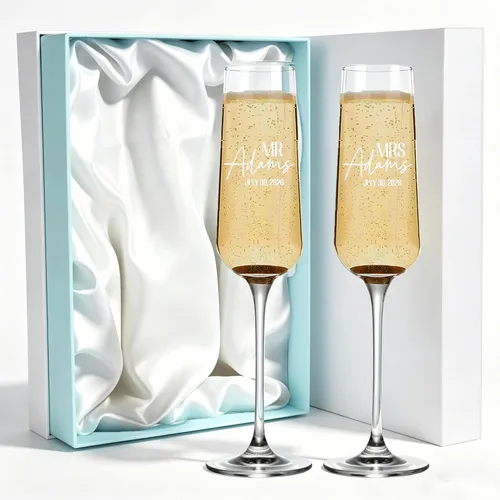 Vista 13 de Copas de champán de boda personalizadas, juego de 2, copas de brindis Mr & Mrs para novia y novio, nombre y fecha grabados, regalos personalizados