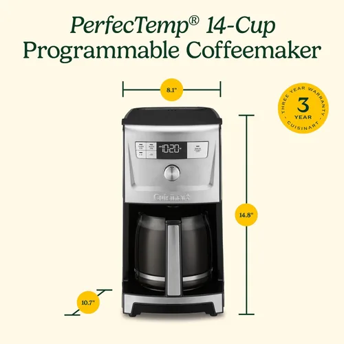 Vista 8 de Cuisinart - Cafetera programable PerfecTemp de 14 tazas DCC-3500SS con jarra de vidrio, ajuste de 1-4 tazas, control de intensidad de preparación