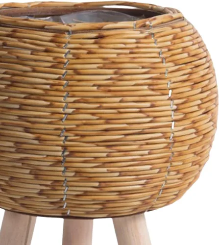 Vista 7 de Gazechimp Maceta tejida con patas, cesta rústica de ratán para balcón, apartamento, decoración de sala de dibujo, color marrón claro