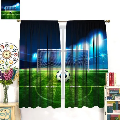 Vista 3 de Cortinas opacas de fútbol para habitación de los niños, hermosos patrones de red de fútbol de estadio de fútbol, decoración del hogar, cortinas