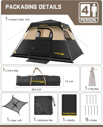 Vista 7 de FanttikOutdoor Tienda de campaña para 4/6/8/10 personas, instalación instantánea en 60 segundos con lluvia y resistente al viento, portátil