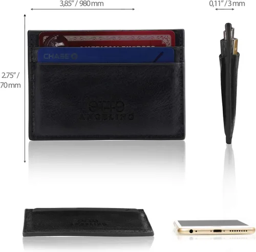 Vista 3 de Cartera de piel auténtica para tarjetero, tarjetas bancarias, dinero, licencia de conducir, bloqueo RFID, unisex