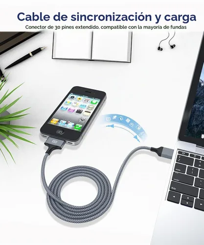 Vista 5 de AkoaDa Cable de carga USB de 6.6 pies, 2 unidades, cable de sincronización USB de 30 pines, cable de carga de sincronización de alta velocidad