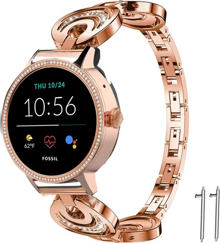 Vista 4 de YOUkei - Correa compatible con Fossil para mujer, correa de repuesto de acero inoxidable con diamantes de imitación de cristal compatible con reloj
