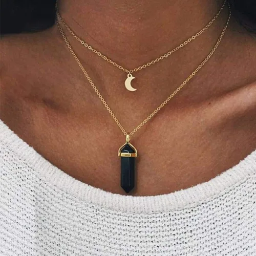 Vista 5 de Yunison Healing Crystal Stone Moon Choker Necklace Witch Jewelry for Women