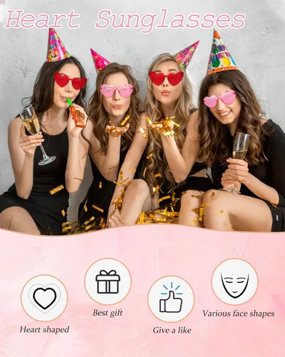 Vista 6 de Salfboy Gafas de sol de corazón para mujer, color caramelo, gafas de sol de despedida de soltera regalos de fiesta